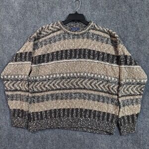 Old Glory Sweater Mens XL Beige Gray Black Wool Blend Knit Crewneck USA Pattern